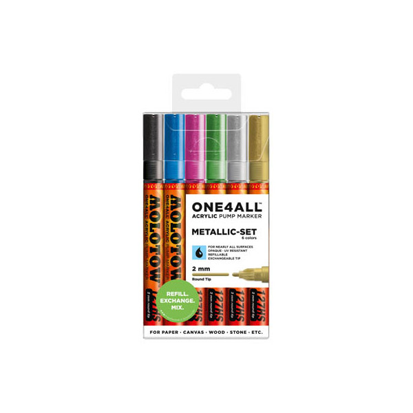 4250397606965 - Lackmarker METALLIC-SET MO200197 Pack metallic -schwarz -blau -grün -pink silber gold 2mm Rundspitze 4250397606965 Mol 6 Stück 4250397606965 - Lackmarker METALLIC-SET MO200197 Pack metallic -schwarz -blau -grün -pink silber gold 2mm Rundspitze 4250397606965 Mol 6 Stück