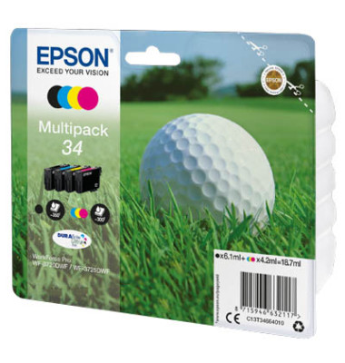 Druckerpatrone 34 / T3466 C13T34664010 (kompatibel zu Epson 34), schwarz/cyan/magenta/gelb, ca. 1x 350 Seiten schwarz / 3x 300 S