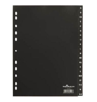 Kunststoffregister 616801, A bis Z, A4, 120µm, schwarze Taben, 20-teilig