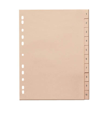 Kartonregister 846110-1110-81, 1 bis 10, A4, 110 g/m², chamois Taben, 10-teilig
