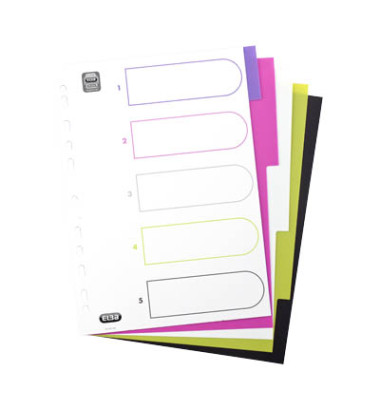 Kunststoffregister myColour 400004808, 5-teilig blanko, A4, 120µm, farbige Taben, 5-teilig