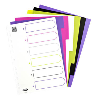 Kunststoffregister myColour 400005445, 6-teilig blanko, A4, 120µm, farbige Taben, 6-teilig