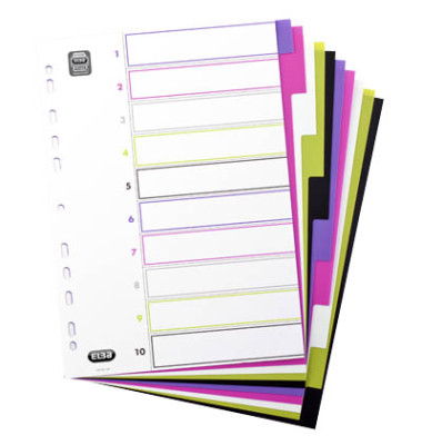 Kunststoffregister myColour 400004810, 10-teilig blanko, A4, 120µm, farbige Taben, 10-teilig