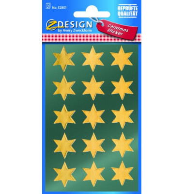52801  gold Weihn.Schmucketikett Stern20mm