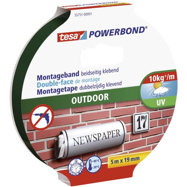 tesa Montageband POWERBOND Outdoor 55751 doppelseitiges Klebeband 19,0 mm x 5,0 m, 1 Rolle