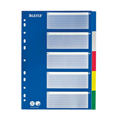 Kunststoffregister 1255-60-00, 5-teilig blanko, A4, 120µm, farbige Taben, 5-teilig