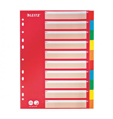 Kartonregister 4387-60-00, 10-teilig blanko, A4, 160 g/m², farbige Taben, 10-teilig