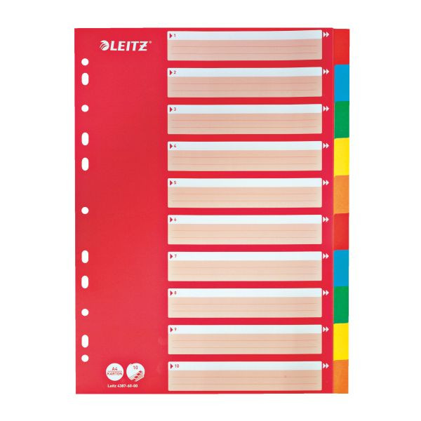 15 Stück Leitz Kartonregister 4387-60-00, 10-teilig blanko, A4, 160 g/m², farbige Taben, 10-teilig 4002432367887 Leitz