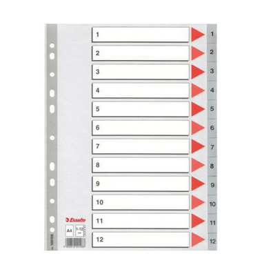 Kunststoffregister 100106, 1 bis 12, A4, 120&micro;m, graue Taben, 12-teilig