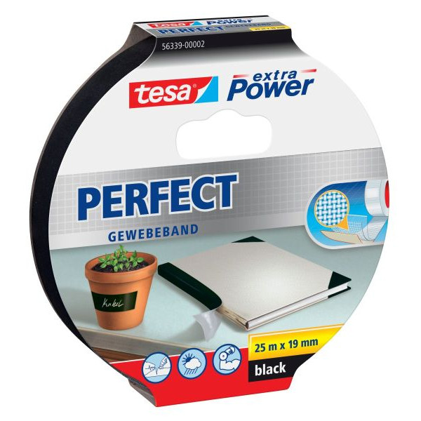 TESA 56339 SW - Gewebeband tesa extra Power® Perfect, 25 m x 19 mm, schwarz