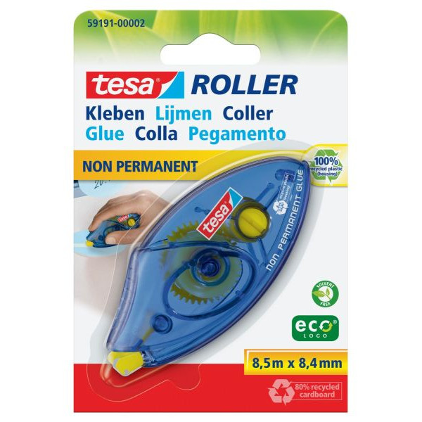 5 Stück Tesa Kleberoller 59191-00002-03 Einwegroller, 8,4mm x 8m, transparent/blau 4042448110985 Tesa
