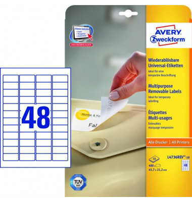 Etiketten L4736REV-10, wei&szlig;, 45,7x21,2mm, rechteckig