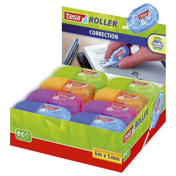 16 Stück Tesa Korrekturroller 59816-00000-00 ecoLogo Mini, farbig sortiert, 5mm x 6m, Einweg, in Display 4042448225818 Tesa