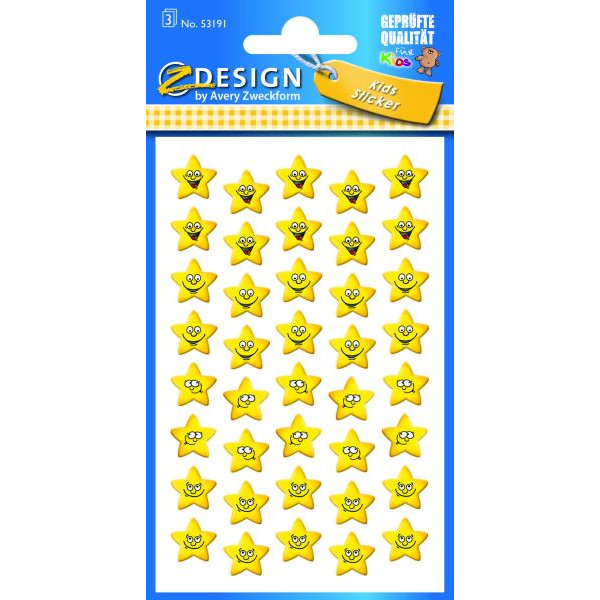 10 Stück AVERY Zweckform 53191 Kidssticker Schmucketikett Sterne m.Smiley 4004182531914 AVERY Zweckform 120 Stück
