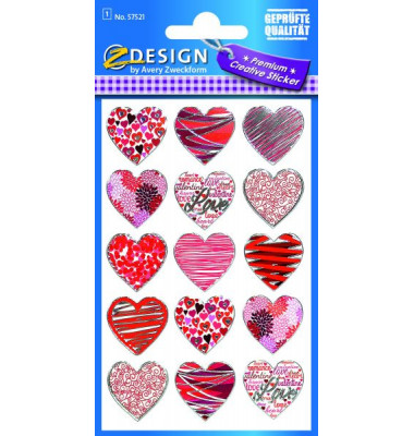 57521 Foliensticker Schmucketikett Herzen rot/pink
