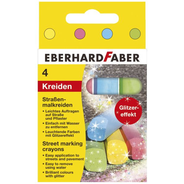 4087205265041 - Straßenmalkreide Glitzer 526504 6er Etui farbig sortiert rund 20x140mm 4087205265041 Faber-Castell