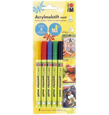 Acrylmalstift 01220 000 00080, gelb, rot, grün, blau, schwarz, 1-2mm, 5er-Set