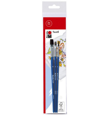Pinselset Textil, 01860 000 00200, Gr&ouml;&szlig;en sortiert, 2x flache & 1x runde Spitze