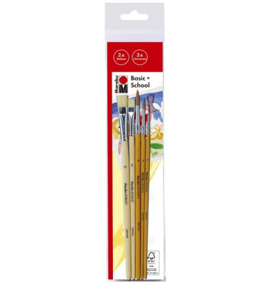 Pinselset Basic + School, 01840 000 00200, Gr&ouml;&szlig;en sortiert, 2x flache & 3x runde Spitze
