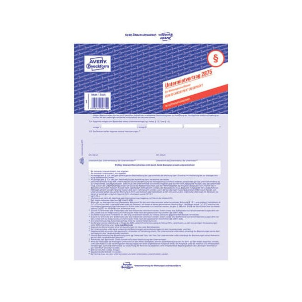 4004182028759 - 2875 SD 2seitig Untermietvertrag A4 4004182028759 AVERY Zweckform