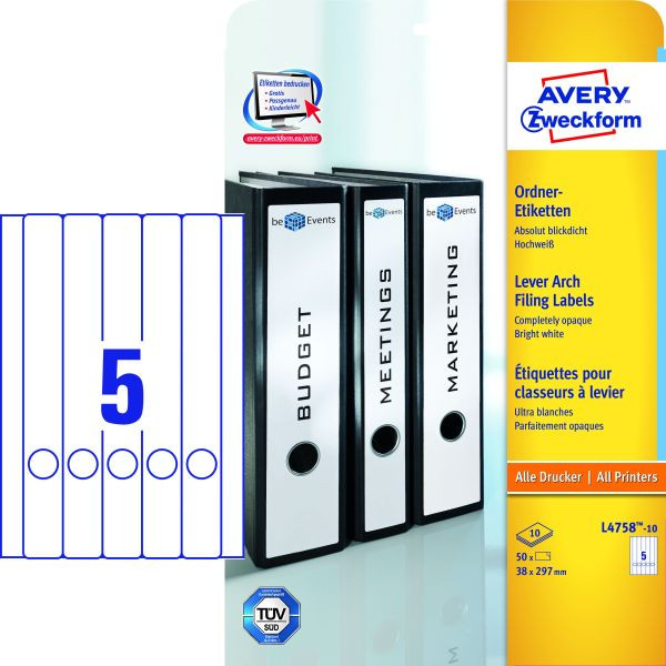 4004182433119 - Rückenschilder ultragrip L4758-10 weiß schmal lang 38x297mm selbstklebend permanent  4004182433119 50 Stück