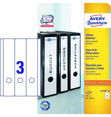 R&uuml;ckenschilder ultragrip L4759-10, wei&szlig;, breit/lang, 61x297mm, selbstklebend, permanent 