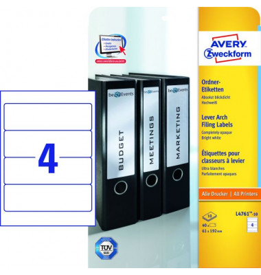 selbstklebende Rückenschilder breit L4761-10 weiß breit/kurz 192x61mm selbstklebend 