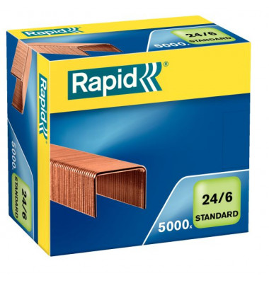 Heftklammern Standard 24/6, 24860000, Stahldraht verkupfert, Heftleistung 20 Blatt max.