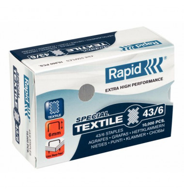 Heftklammern Textile Super Strong 43/6, 24872200, Stahldraht verzinkt, Heftleistung 30 Blatt