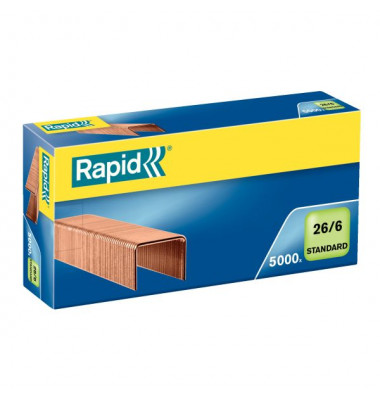 Heftklammern Standard 26/6, 24862100, Stahldraht verkupfert, Heftleistung 20 Blatt