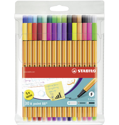 Fineliner-Set point 88, 8830-1, orange, wei&szlig;e Streifen (Schreibfarbe: 30-farbig sortiert), 0,4mm