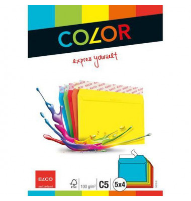 Design-Versandtaschen Color C5 ohne Fenster haftklebend 100g farbig sortiert Öffnung an der langen Seite