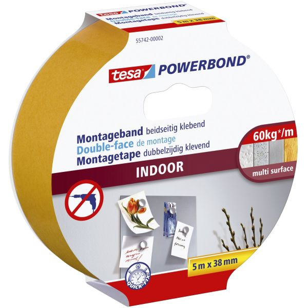 tesa Montageband POWERBOND Indoor 55742 doppelseitiges Klebeband 38,0 mm x 5,0 m, 1 Rolle