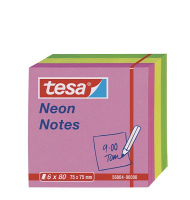 Haftnotizen 56004-00000-00, Neon Notes, 75x75mm, farbig, quadratisch