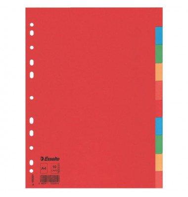 Kartonregister 100201, 10-teilig blanko, A4, 160 g/m², farbige Taben, 10-teilig