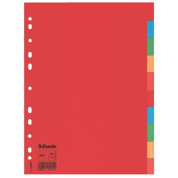 10 Stück Esselte Kartonregister 100201, 10-teilig blanko, A4, 160 g/m², farbige Taben, 10-teilig 5902812002010 Esselte