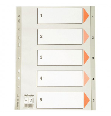 Kunststoffregister 100103, 1 bis 5, A4, 120&micro;m, graue Taben, 5-teilig