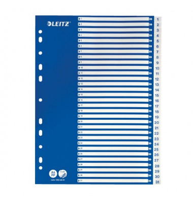 Kunststoffregister 1252-60-01, 1 bis 31, A4, 120µm, weiße Taben, 31-teilig