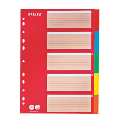 Kartonregister 4386-60-00, 5-teilig blanko, A4, 160 g/m&sup2;, farbige Taben, 5-teilig