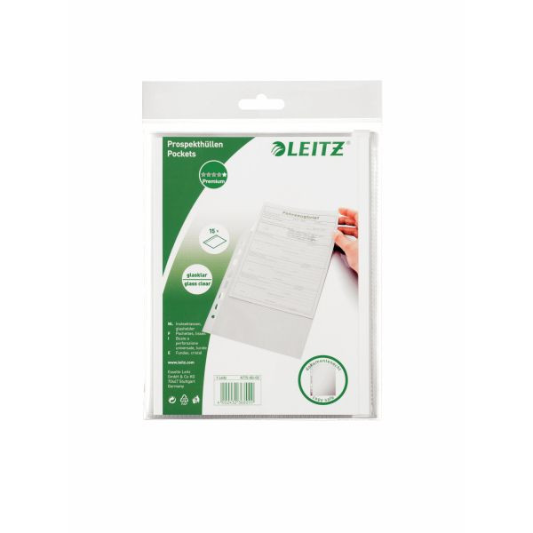 8 Stück Leitz Prospekthüllen 4775-60-02, A5 glasklar glatt, oben offen, 0,075mm 4002432368099 Leitz 15 Stück