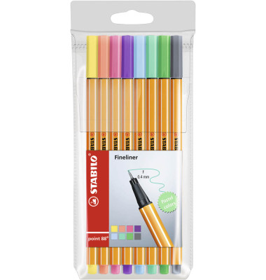 Fineliner-Set point 88, 88/8-01, orange, wei&szlig;e Streifen (Schreibfarbe: 8-farbig sortiert), 0,4mm