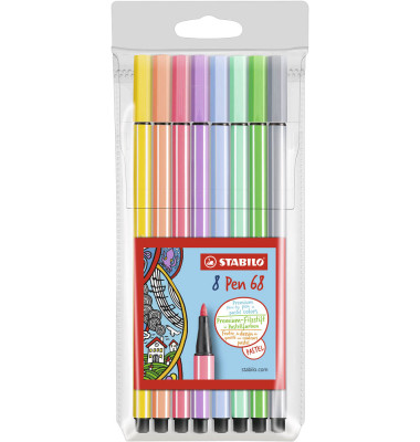 Premium-Filzstift STABILO® Pen 68 Etui "Pastell", mit 8 Stiften