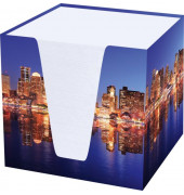 Zettelbox 46546, Skyline, 9,5x9,5x9,5cm, mehrfarbig, Karton, inkl.: 900 Notizzettel