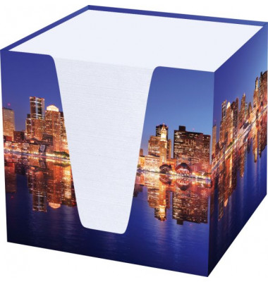 Zettelbox 46546, Skyline, 9,5x9,5x9,5cm, mehrfarbig, Karton, inkl.: 900 Notizzettel