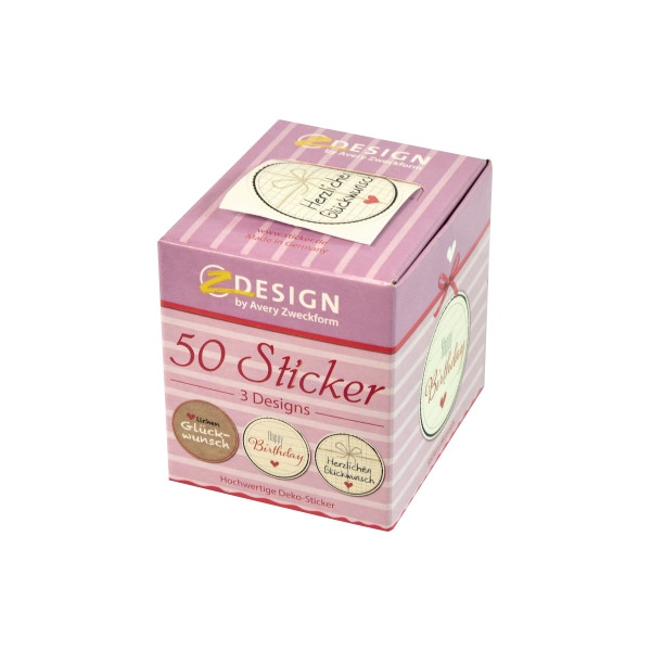 6 Stück AVERY Zweckform Z-Design Stickeretikett 38mm bunt Glückwunsch 50 Etik./Pack. 4004182568149 AVERY Zweckform 50 Stück