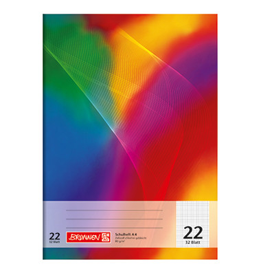 Schulheft 10-4432202, Lineatur 22 / kariert / keine, A4, 80g, regenbogen, 32 Blatt / 64 Seiten