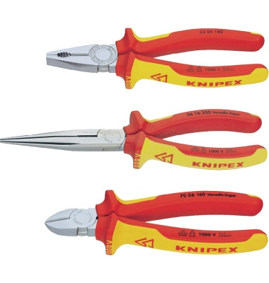 Zangen-Set inkl. Kombizange, Flachrundzange mit Schneide, Seitenschneider rot/gold