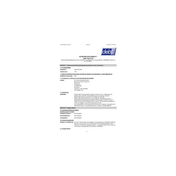 5010424028813 - Schaumseife CLR12LTF Clear Foam Pure parfümfrei 1200 ml Kartusche 5010424028813 DEB