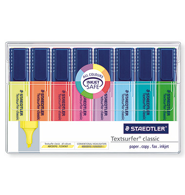 Textmarker Textsurfer classic, 364 WP8, Etui (8 #), farbig sortiert (gelb/blau/gr&uuml;n/pink/violett/rot/t&uuml;rkis), 1-5mm Keilspitze