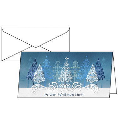 Weihnachtskarten Blue Trees Din Lang inkl. weißen Umschlägen DS030